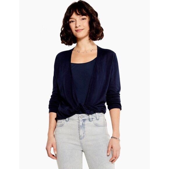 NIC+ZOE 4 Way Linen Blend Navy Blue Cardigan Size Large - Picture 1 of 9